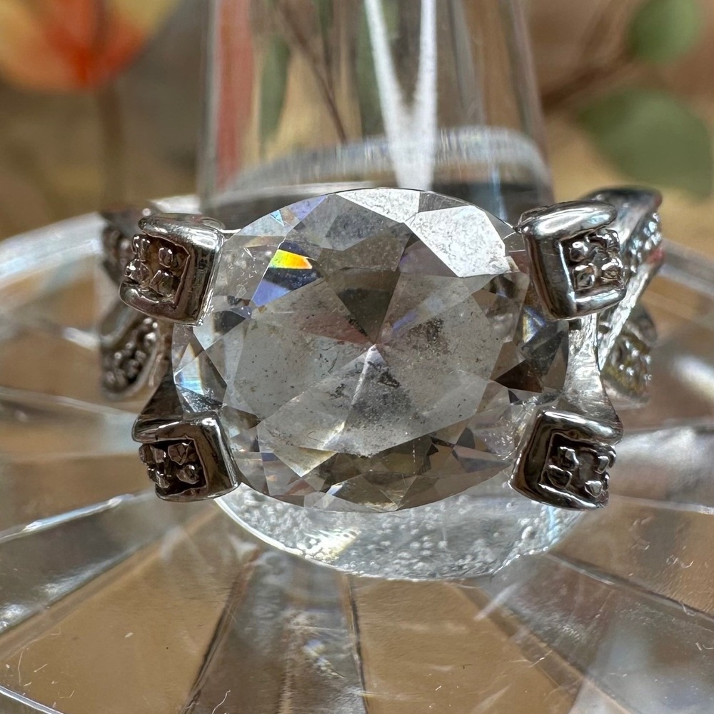 Women Statement Ring Size 8.5 Sterling Silver 925 Clear Stone Infinity Cocktail